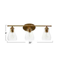 Hello Honey® Robert Stevenson Lighting Creston Brushed Gold Metal & Glass 3-Light Vanity Light