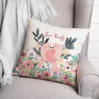 Two Love Birds And Flowers 16" x 16" Throw Pillow