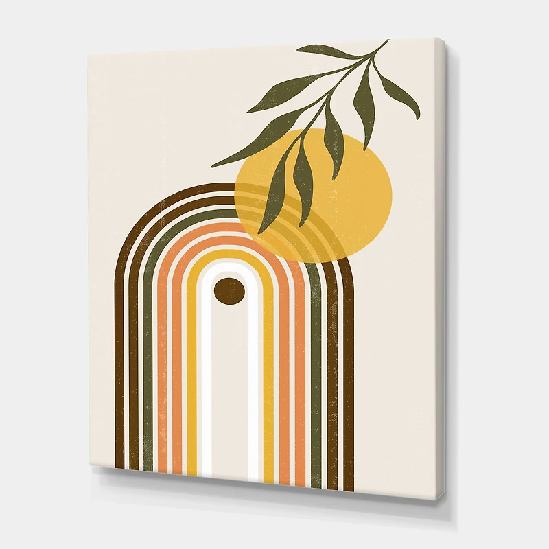 Designart - Abstract Yellow Sun With Retro Rainbow