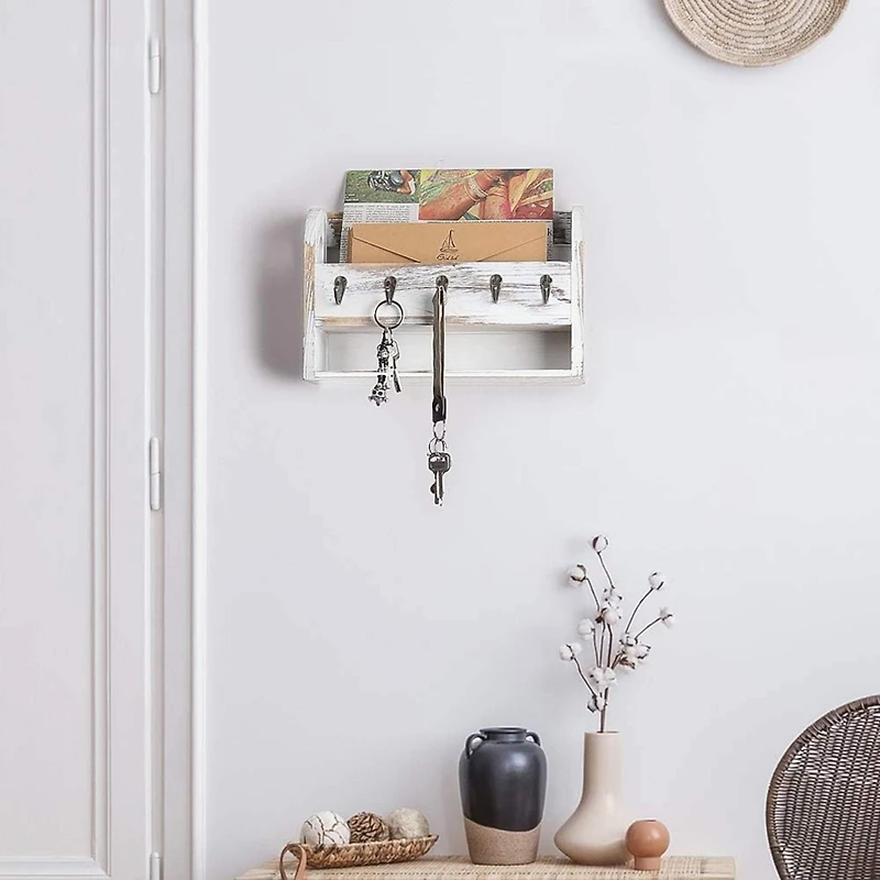 NEX™ Rustic White Wall Mounted Mail & Key Holder