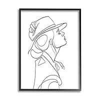 Stupell Industries Fluid Black Line Woman Modeling Hat Abstraction in Black Frame Wall Art
