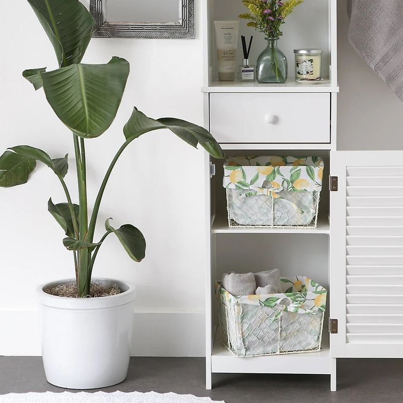 DII® Antique White Chicken Wire Baskets with Lemon Print Liners