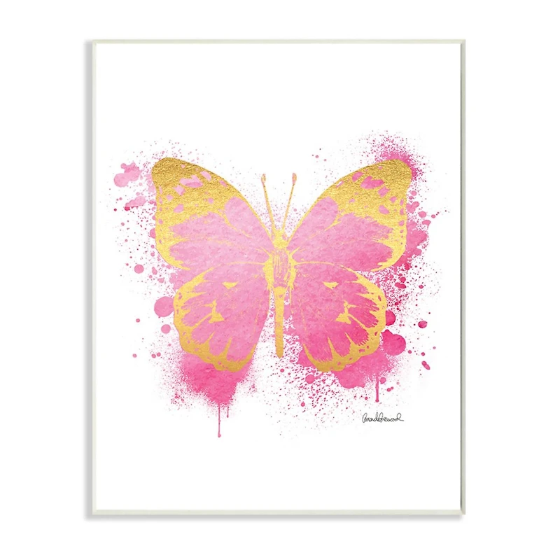 Stupell Industries Hot Pink Pop Butterfly Glam Paint Splatter Wall Plaque