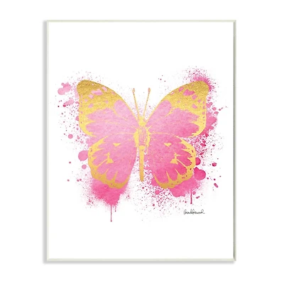 Stupell Industries Hot Pink Pop Butterfly Glam Paint Splatter Wall Plaque
