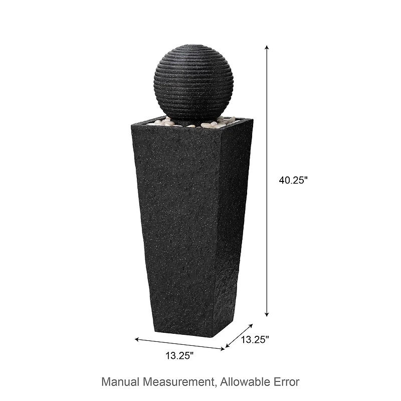 Glitzhome® Modern LED Black Geometric Pedestal & Sphere Outdoor Floor Fountain