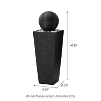 Glitzhome® Modern LED Black Geometric Pedestal & Sphere Outdoor Floor Fountain