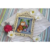 MP Studia Grey Cat Cross Stitch On Wood Kit