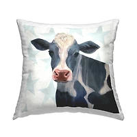 Stupell Industries Patriotic Farm Cow Painting with Blue Stars Throw Pillow 18" x 18"