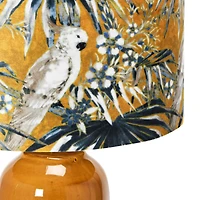 Hello Honey® 21" Reactive Glaze Stoneware Table Lamp with Cockatoo Print Velvet Shade and Inline Switch