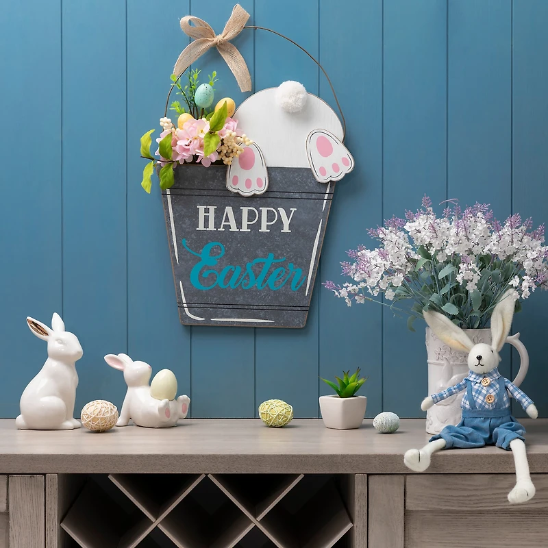 Glitzhome® 18" Easter Wooden Bunny Eggs Wall Décor