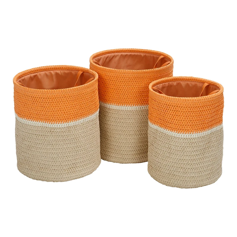 Honey Can Do Orange & Beige Paper Straw Nesting Baskets with Handles Set
