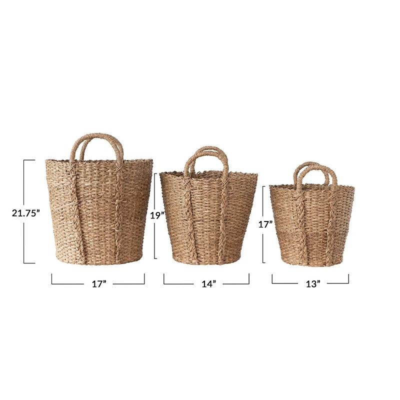 Hello Honey® Natural Handwoven Bankuan Basket with Braided Handles Set