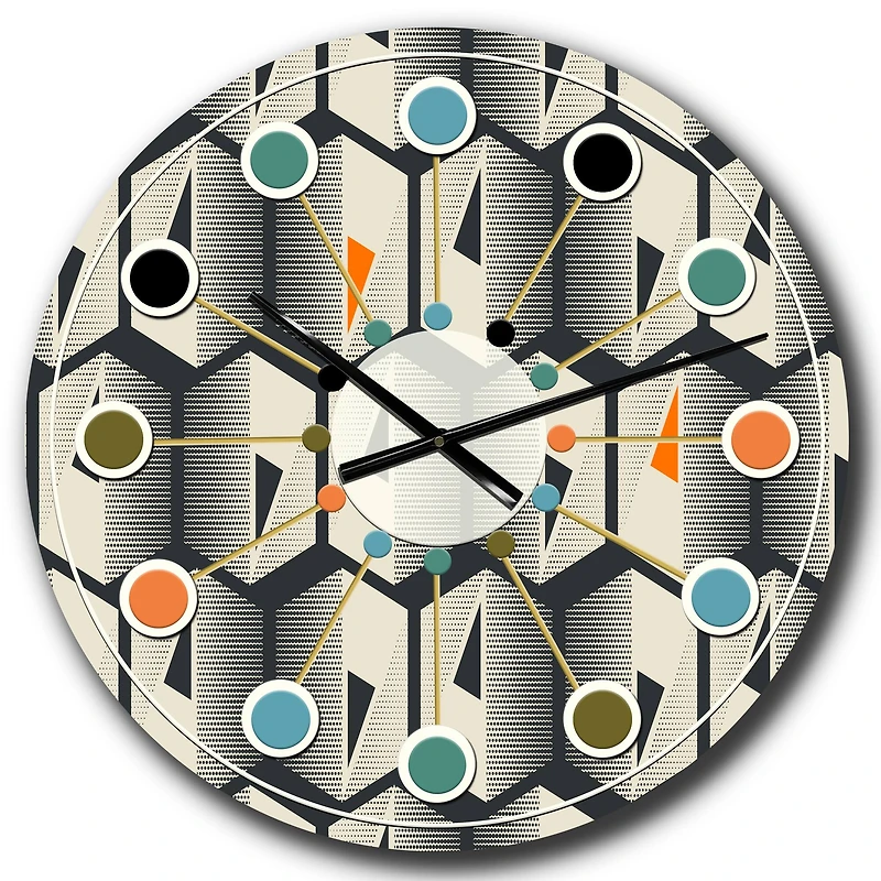 Designart 'Abstract Retro Triangular Geometrics Mid-Century Modern Wall Clock