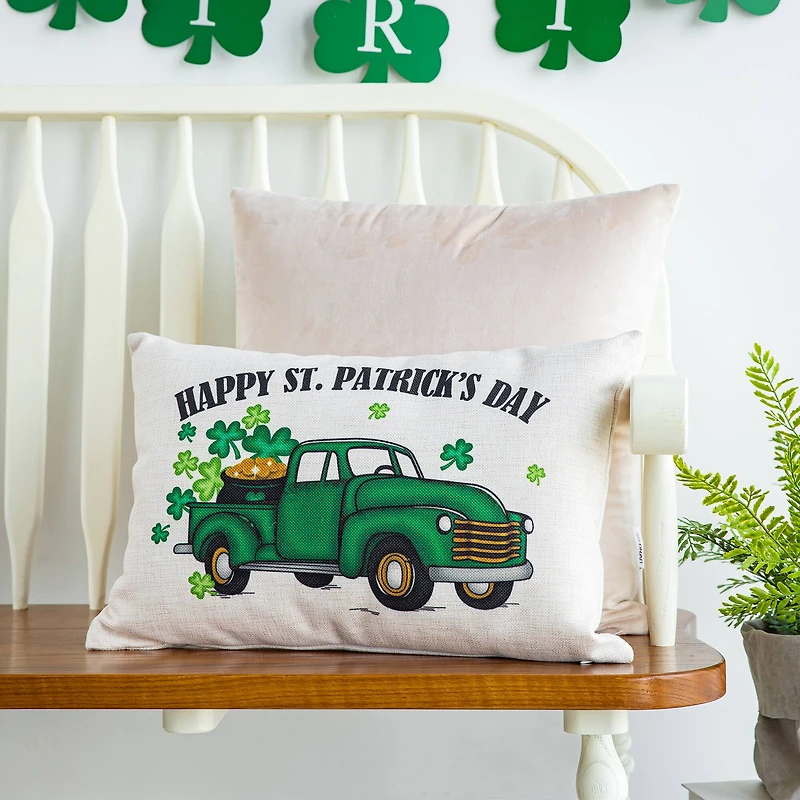 Glitzhome® 18" Faux Burlap Happy St. Patrick's Day Truck Pillow