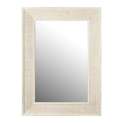 Hello Honey® 31" White Wash Rectangle Wall Mirror with Rattan Detail