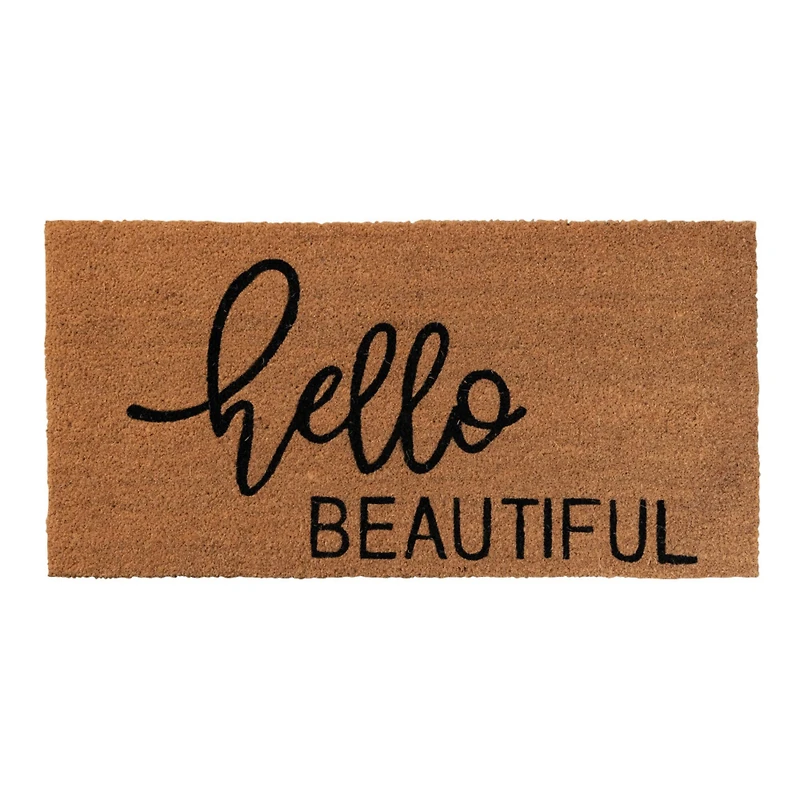 Hello Honey® Black & Brown Hello Beautiful Natural Coir Doormat