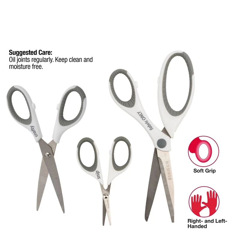 SINGER® Comfort Grip 3 Piece Multipurpose Fabric Scissors Set