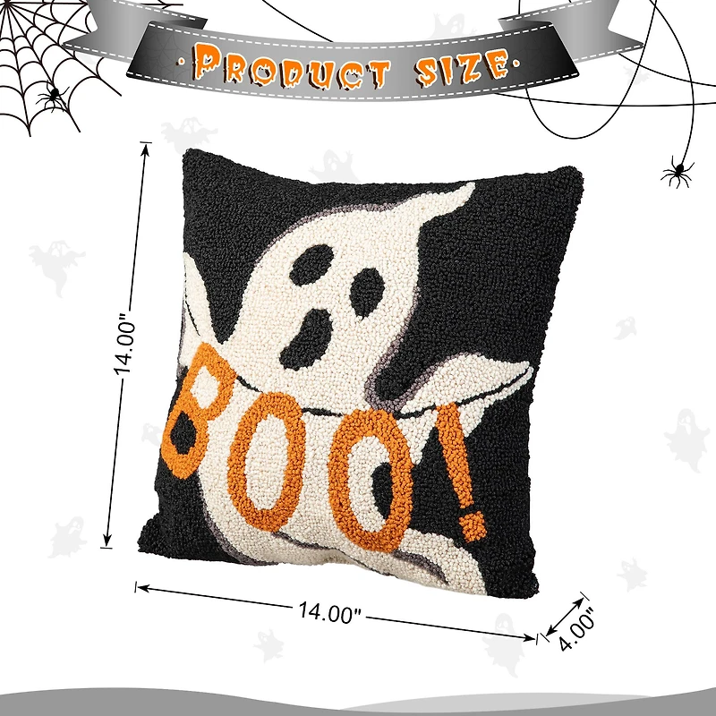 Glitzhome® 14" Hooked Halloween Ghost "BOO" Pillow