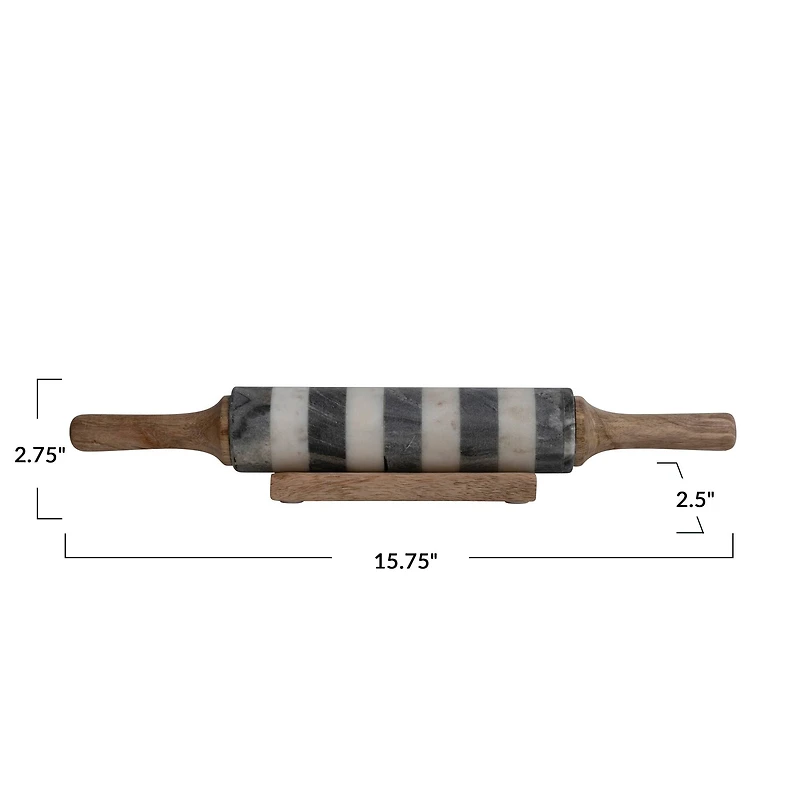 Hello Honey® 16" Striped Marble Rolling Pin with Wood Stand