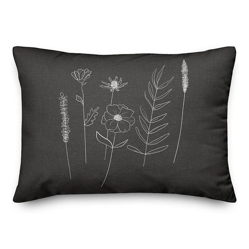 Black Wheat Floral 14" x 20" Throw Pillow