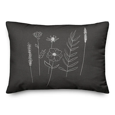 Black Wheat Floral 14" x 20" Throw Pillow