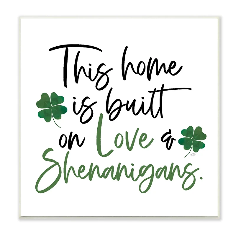 Stupell Industries Love & Shenanigans Lucky Green Clover Calligraphy Quote Wall Plaque Art