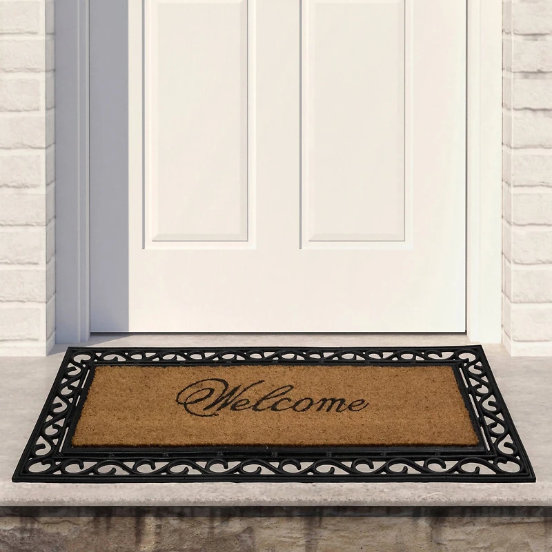 Black & Natural Coir Welcome Wide Doormat