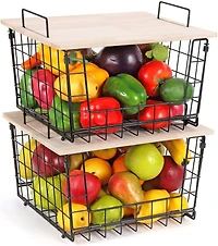 NEX™ Kitchen Countertop Storage Basket with Wood Lid, 2ct.