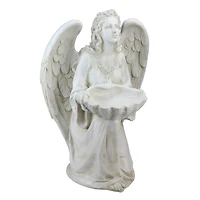 19.75" White Kneeling Angel Holding Shell Outdoor Garden Statue Bird Feeder