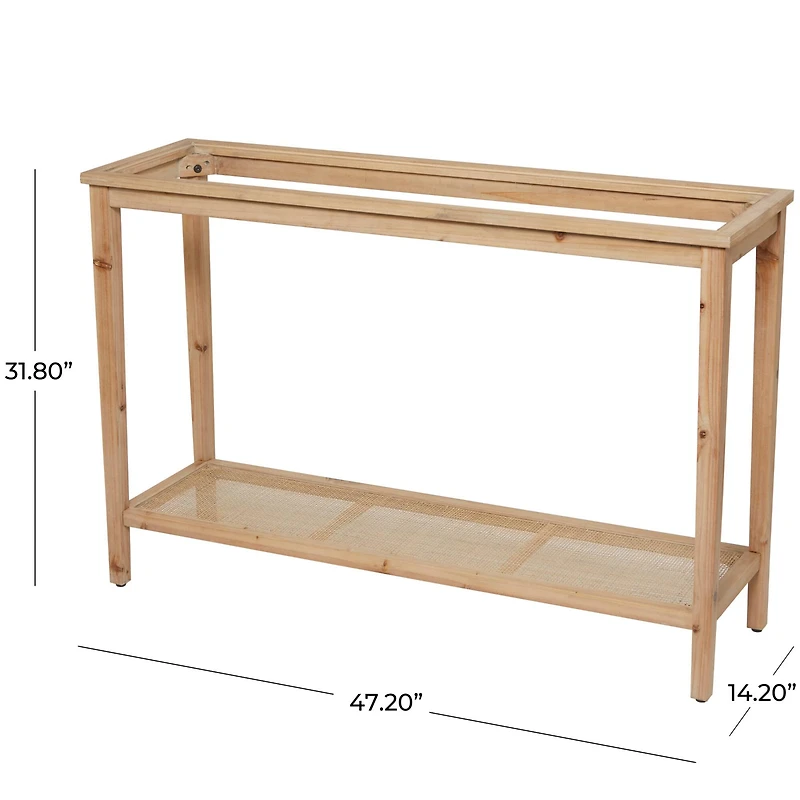 32" Natural Brown Wood Shelf Console Table