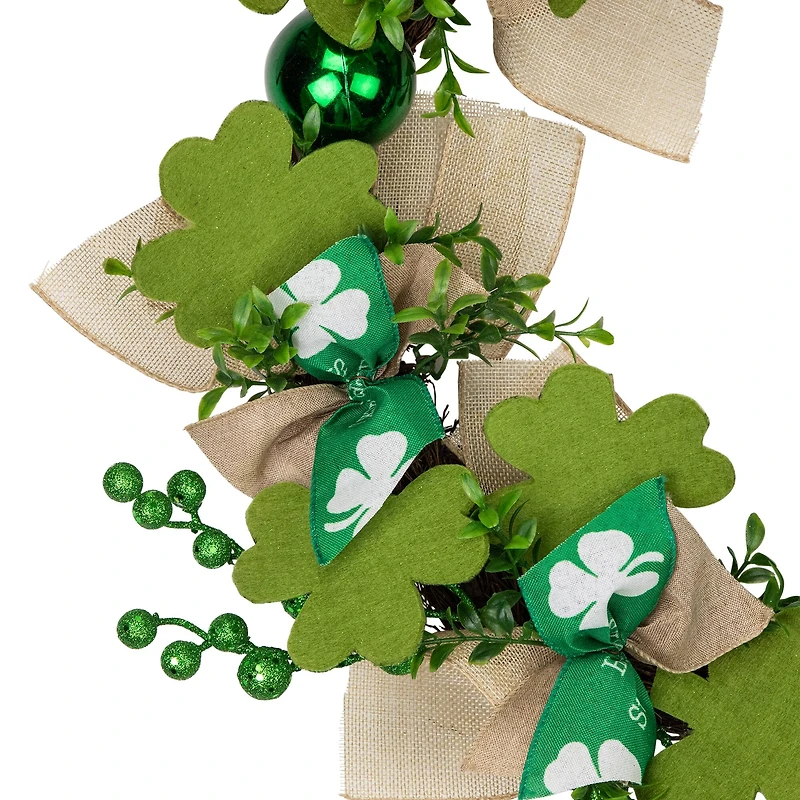 Burlap Bows and Shamrocks St. Patrick's Day Wreath 24" Unlit