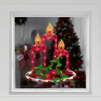 16.5" Lighted Candles with Holly and Berry Christmas Window Silhouette