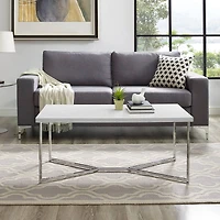 Luxe 42" Faux White Marble & Chrome Y Leg Modern Glam Coffee Table