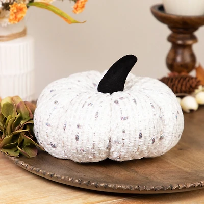 5" Ivory Knitted Fall Harvest Tabletop Pumpkin