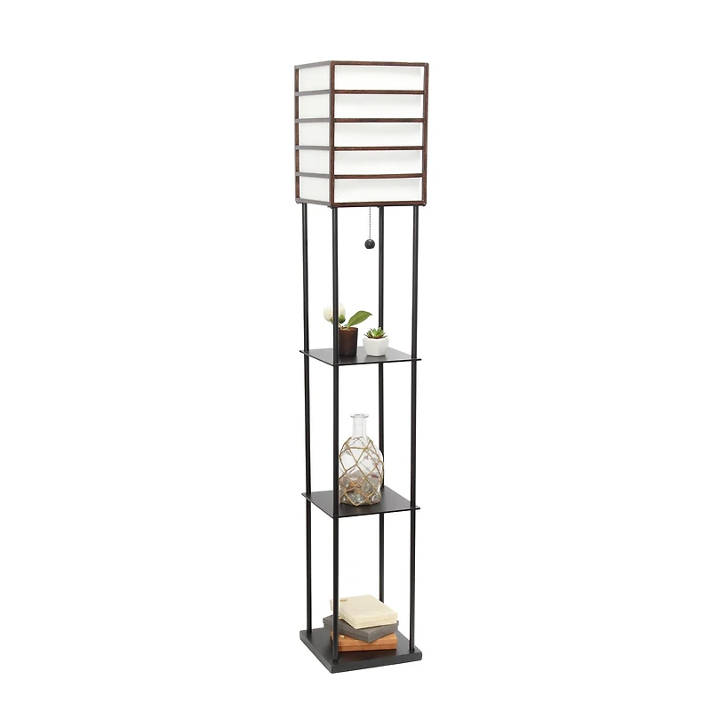 Lalia Home Metal Floor Lamp with Storage Shelves and Linen Shade