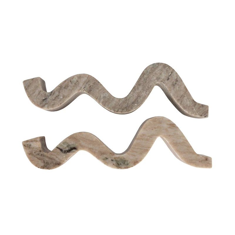 Hello Honey® 14.5" Beige Modern Marble and Brass Wave Double Taper Holder