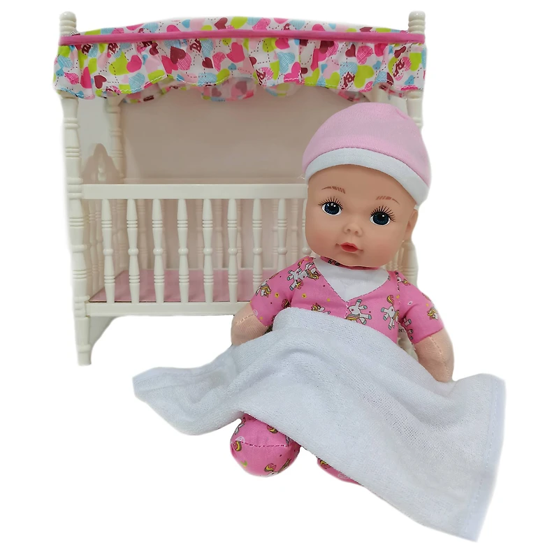 Goldberger Baby's First® 9" Canopy Crib Baby Doll with Unicorn Pajamas
