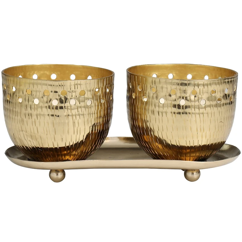 7oz. Jasmine Scented Candles in Cut Out Gold Bowls and Tray