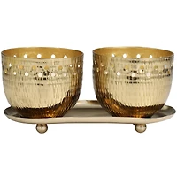 7oz. Jasmine Scented Candles in Cut Out Gold Bowls and Tray