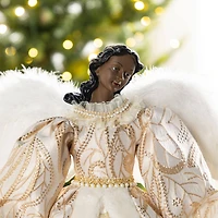 Glitzhome® 24"H Faux Fur & PVC Christmas Elegant African American Angel Tree Topper