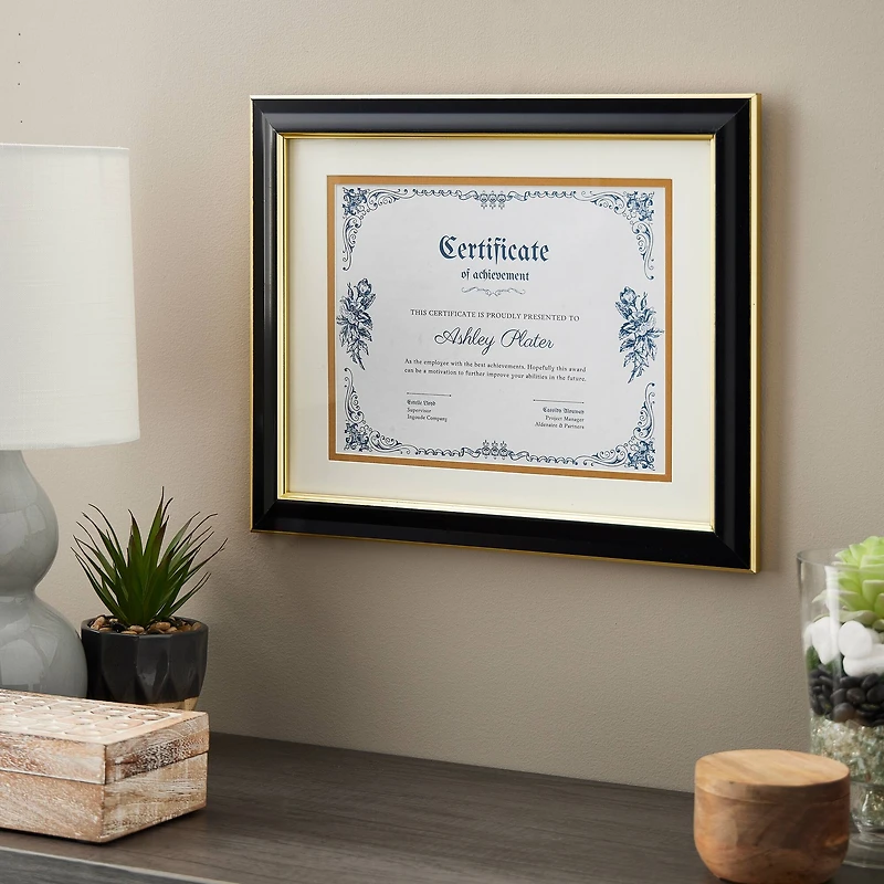 8 Pack: 8.5" x 11" Black & Gold Document Frame with Double Mat by Studio Décor®