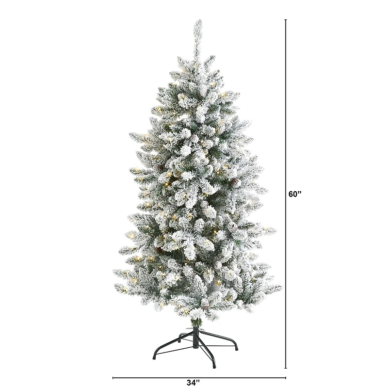 5ft. Pre-Lit Flocked Livingston Fir Pinecones Artificial Christmas Tree with Clear Warm LED Lights