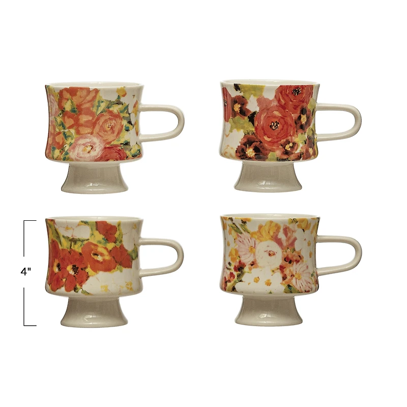 Hello Honey® 12oz. Stoneware Footed Mug Set with Floral Image