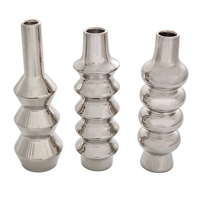 Silver Ceramic Abstract Bubble Ribbed Vase Set