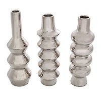 Silver Ceramic Abstract Bubble Ribbed Vase Set