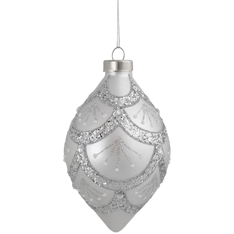 5" Glittered Silver Glass Finial Christmas Ornament