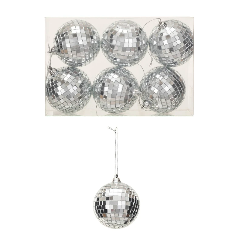Hello Honey® 6 Pack 3.5" Silver Glass & Foam Disco Ball Ornaments