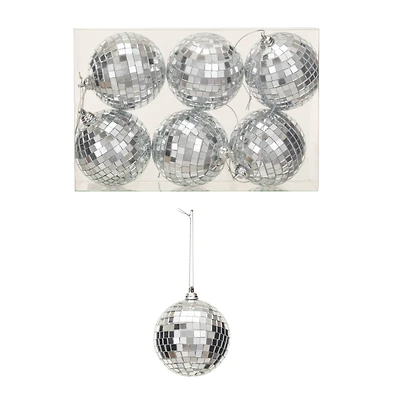 Hello Honey® 6 Pack 3.5" Silver Glass & Foam Disco Ball Ornaments