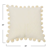 20'' Square Quilted Cotton Pillow Cover with Pom Pom Trim