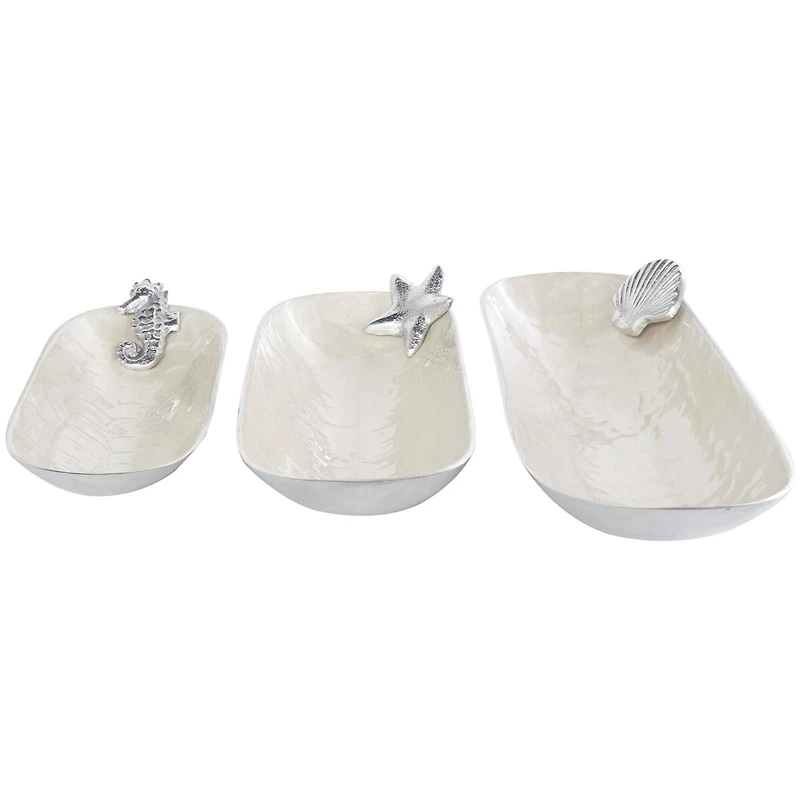 White Sea Life Metal Decorative Bowl Set